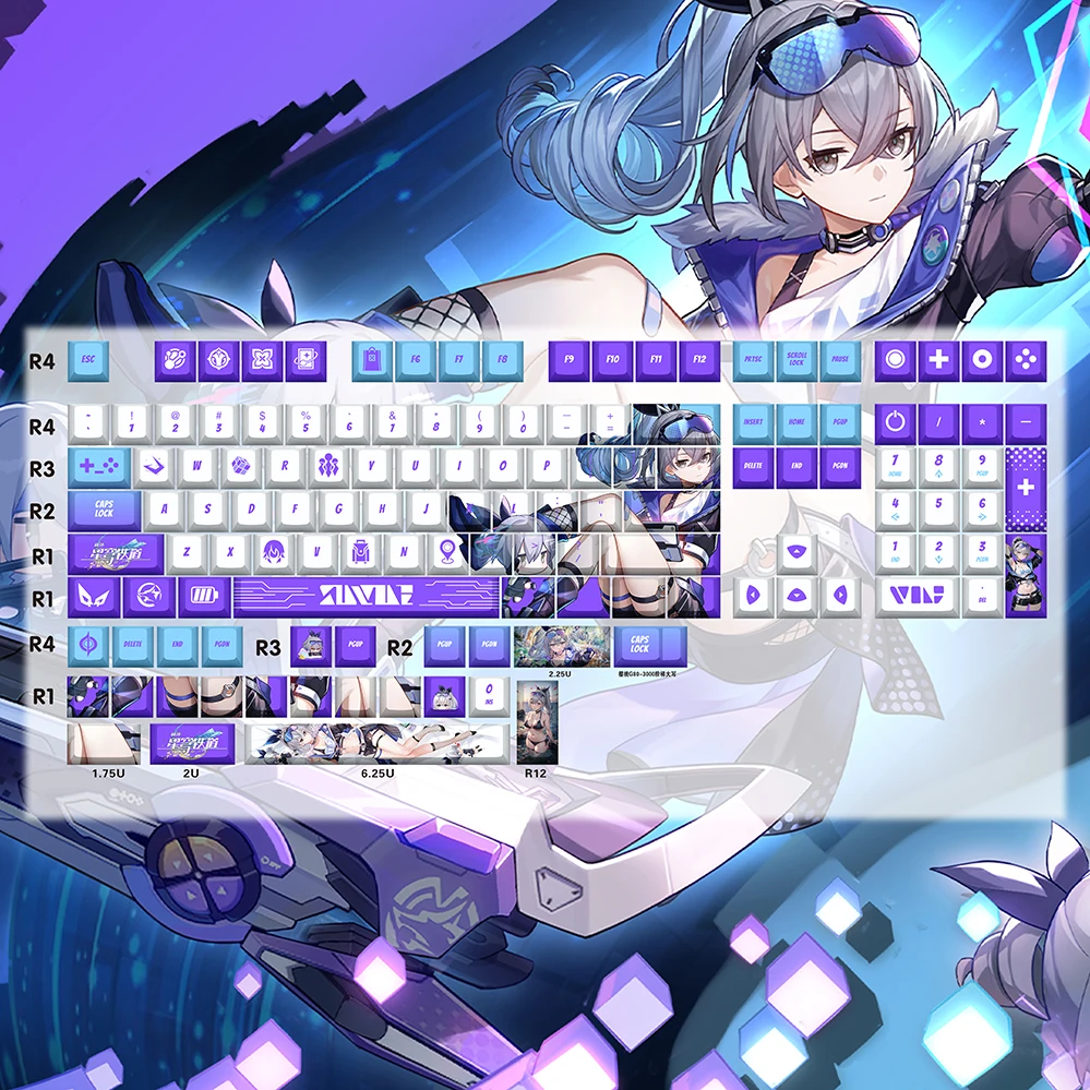 

Silver Wolf Key Cap Honkai Star Rail Key Cover PBT DYE Sublimation Cherry MX Cross Axis Switch Keycap for Mechanical Keyboard