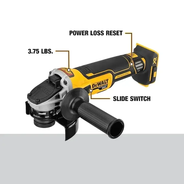 Dewalt 브러시리스 무선 슬라이드 스위치, 킥백 브레이크 장착 소형 앵글 그라인더, 20V 9000RPM 베어 도구, DCG405, 125mm, 4.5 인치