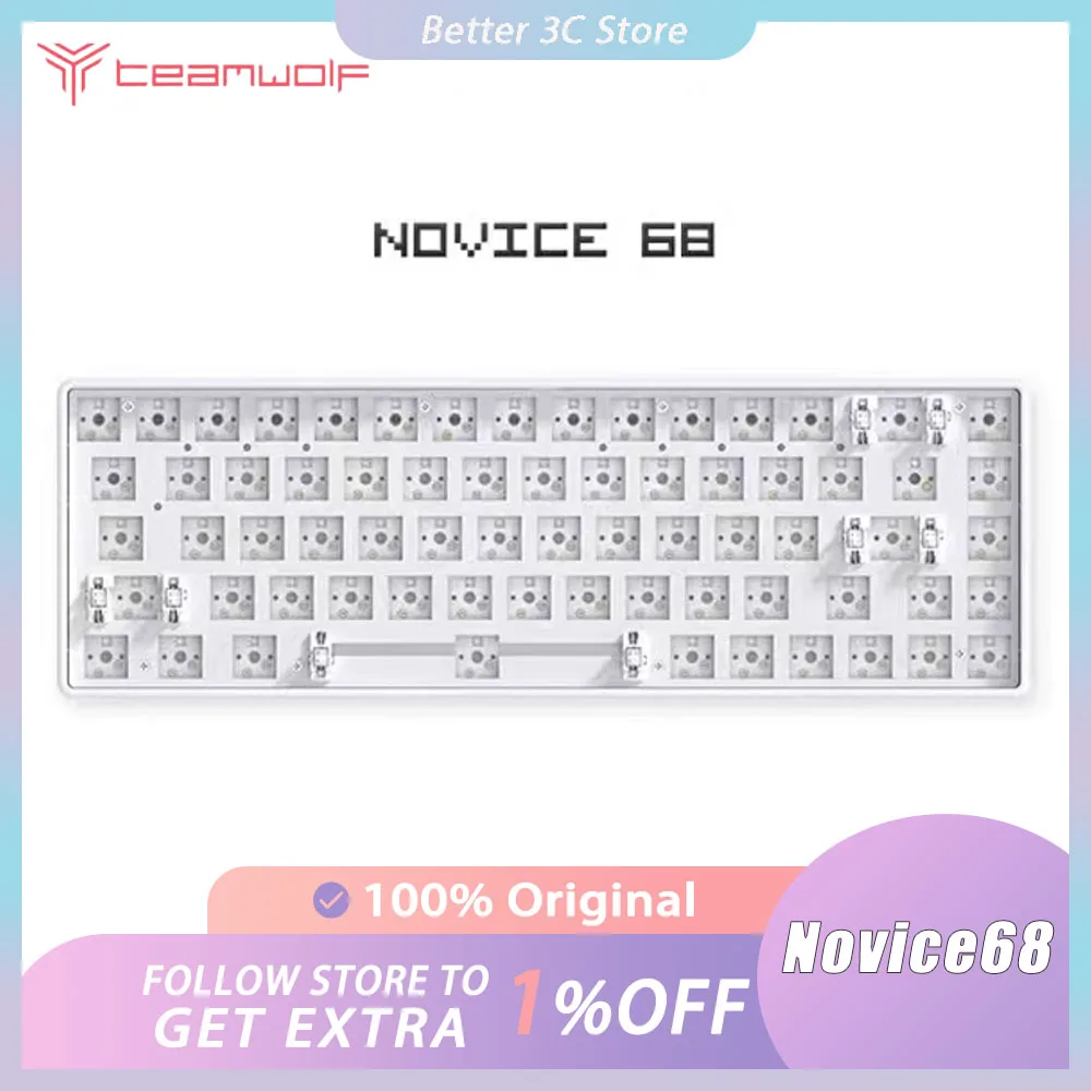 

Teamwolf Novice68 Mechanical Keyboard Kit Three Mode Monochrome Backlight Hot Swap Gaming Keyboard Pc Gamer Accessories Office