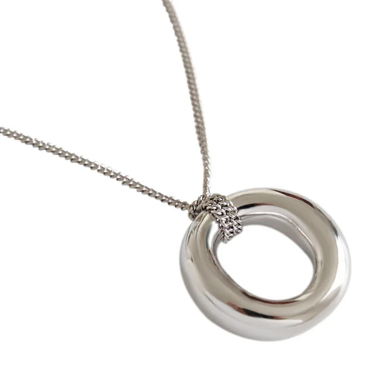 Collana in argento Sterling S925 con ciondolo ellittico originale per catena di ciondoli di gioielli di design Versatile di moda donna elegante