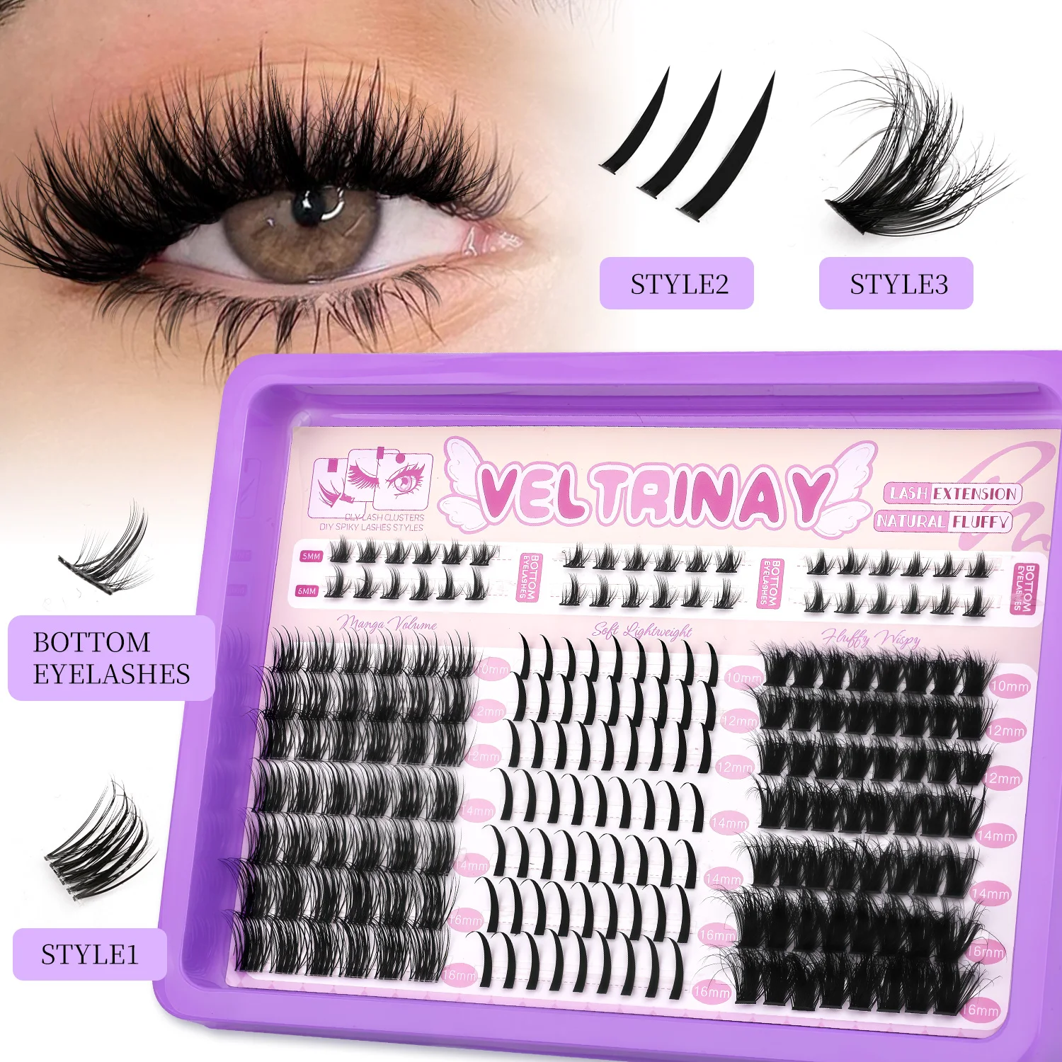 Veltrinay Fairy Lash Clusters Mixed lashes Natural Lashes Clusters Wispy Invisible Band Manga Lashes Individual Lashes Makeup