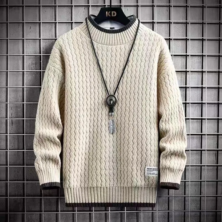 2023 New Winter Harajuku Sweater Men Casual O-Neck Pullovers High End Mens Striped Sweaters Male Thick Warm Pull Homme M-4XL