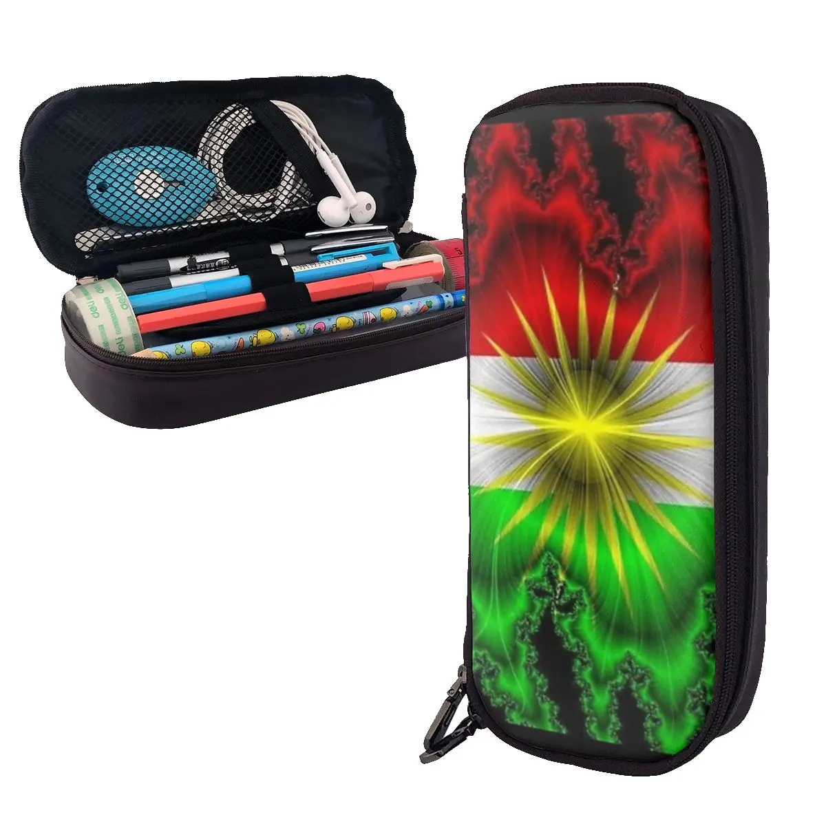 

Кожаный пенал с флагом Курдистана, держатель для ручек, канцелярские принадлежности, коробка для ручек, сумка-карандаш для мальчиков и девочек, школьная