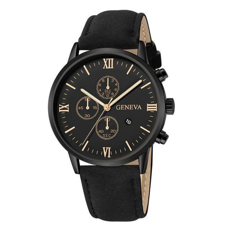 1PC Men\'s Watch Casual Leather Band Analog Quartz Watches with Calendar