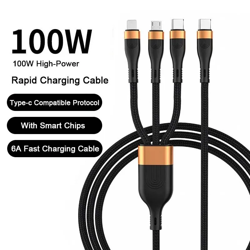 1.5m 3 in 1 PD USB C Cable 100W 6A Fast Charging Type C Cable for Laptop Macbook iPhone 15 Samsung Huawei Xiaomi OPPO Vivo