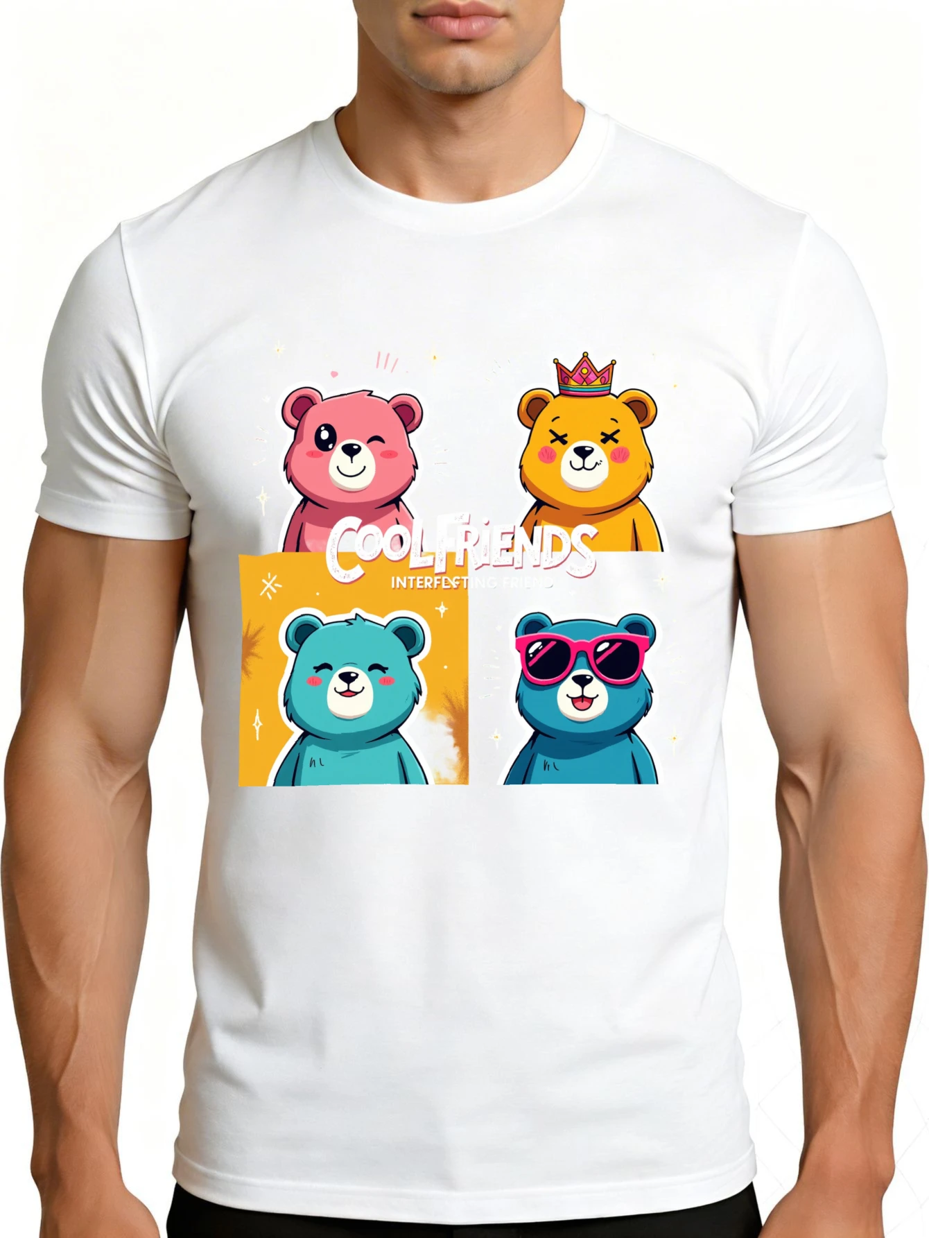Men's Graphic T-Shirt - Breathable, Soft, Lightweight - Cool Bear Cartoon Design - Retro Fun Pattern Casual Short Sleeve Summer Top, Great Gift for Him