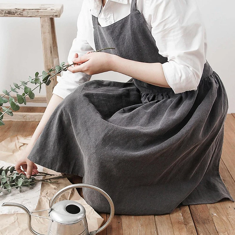 Nordic Simple Florist Apron Cotton Linen Gardening Coffee Shops Kitchen Aprons For Cooking Baking Restaurant Apron Pinafore