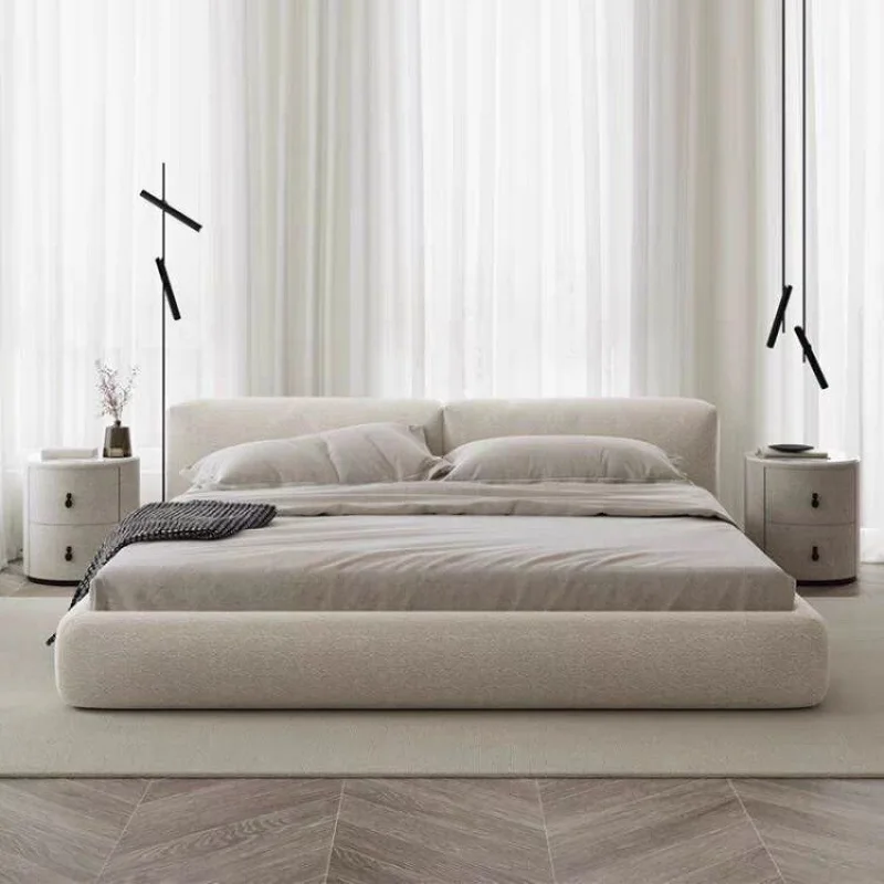 Modern Italian Minimalist Up-holstered Beds Faux Fabric Bed With Latex Mattress Comfortable Bed