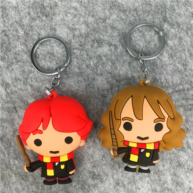 3D Harri Potter PVC Keychain Toy Dobby Hermione Granger Malfoy Ron Weasley Snape Figure Toys Pendants Party Cosplay PVC Key Ring