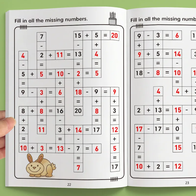 32 Pages Math Fill in The Blank Study Book, Number Filling Exercise Book, Addition and Subtraction Within 20