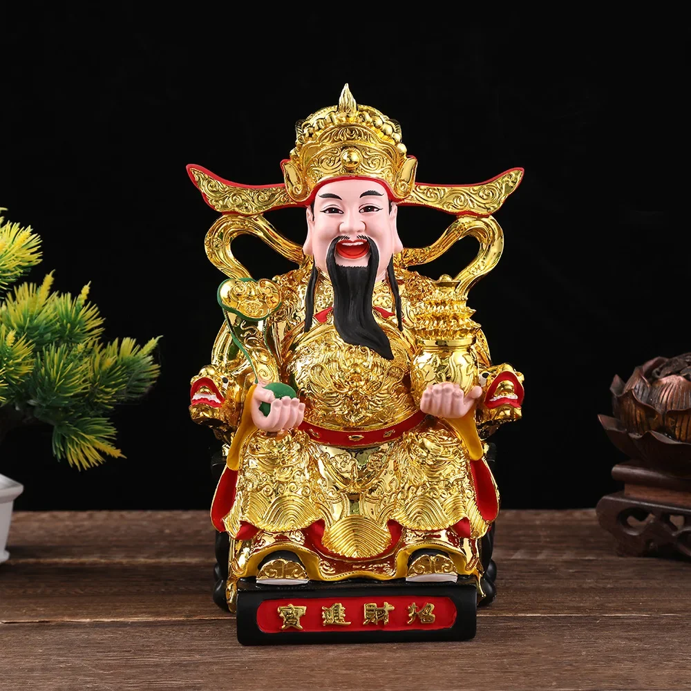 

Lucky Resin The God of Wealth Yuanbao Buddha Statue Household Offering Ruyi Ornament