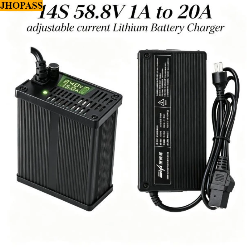HD Adjustable Current 14S Smart LCD  58.8V 1A to 20A LiFePO4 Lithium Charger Forklift truck Floor scrubber 220V UK US EU AU Plug