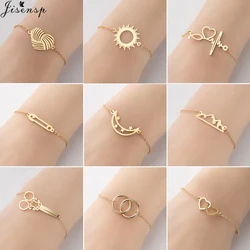 Simple Double Heart Stainless Steel Bracelet Women Men Fashion Scissors Pins Mountain Charm Bracelets Handmade Jewelry 2025