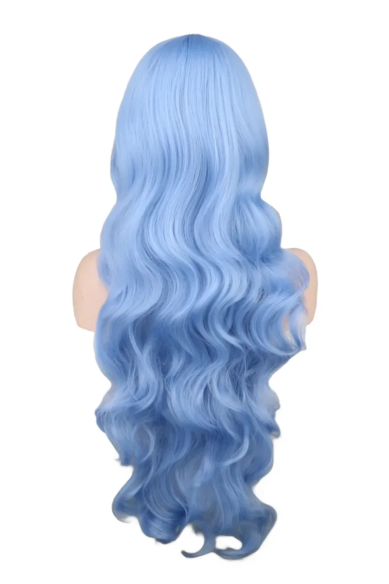QQXCAIW Long Wavy Cosplay Wig Women Men Party Light Blue 80 Cm Synthetic Hair Wigs