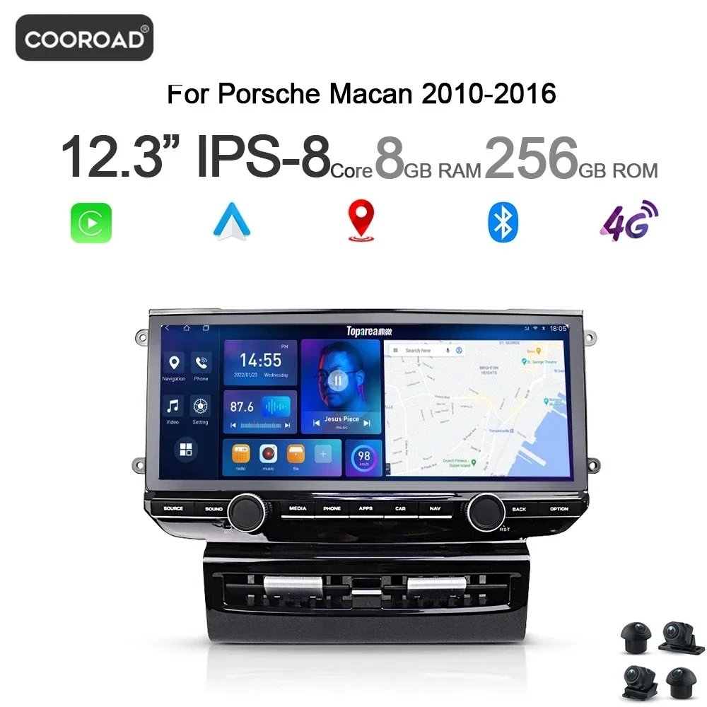 

360 г., автомобильный DVD-плеер QLED Carplay на Android 14, 8 ГБ, 256 ГБ, GPS, стерео, навигация, Bluetooth, радио для Porsche Macan 2011-2017