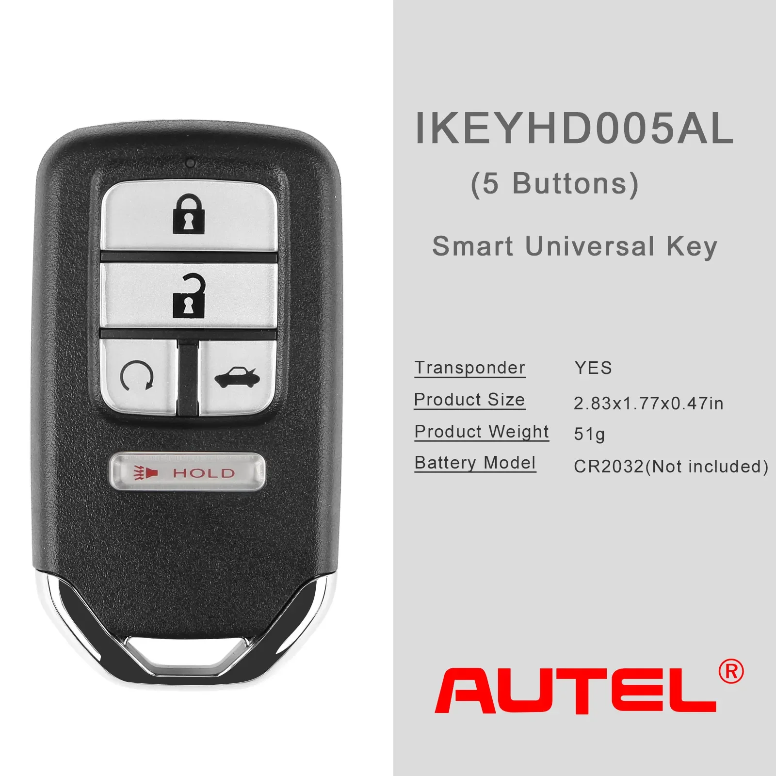 5pcs AUTEL Smart Key IKEYHD005AL 5 Buttons Car Remote Key for Honda Universal Car Key (Trunk) MAXIIM IKEY Premium Style