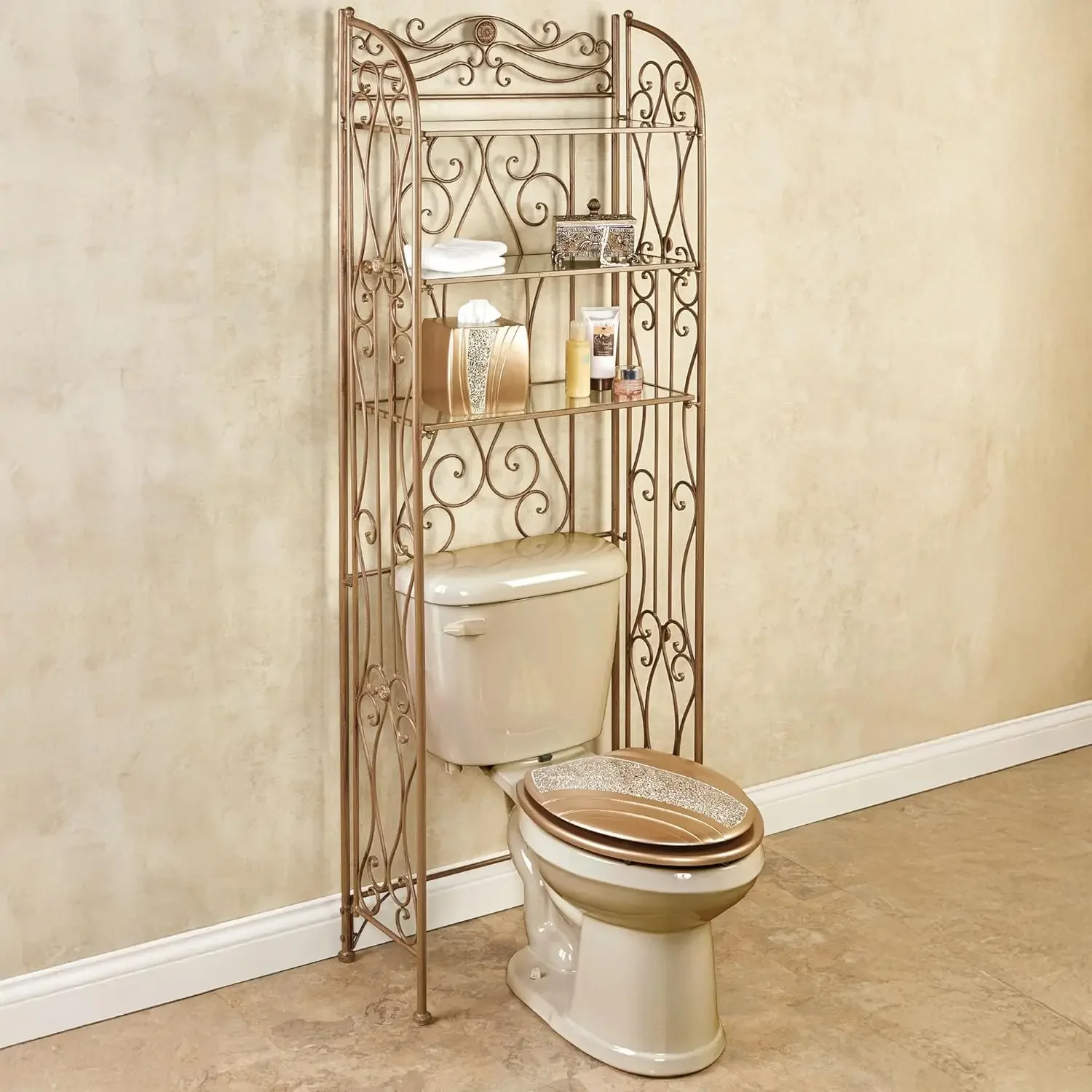 Touch of Class Kadalynn Bathroom Space Saver Freestanding Shelf Satin Gold 62 Inches High