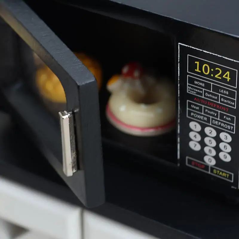 1:12 casa de bonecas em miniatura preta forno de micro-ondas móveis modelo de casa decoração brinquedo acessórios para casa de boneca