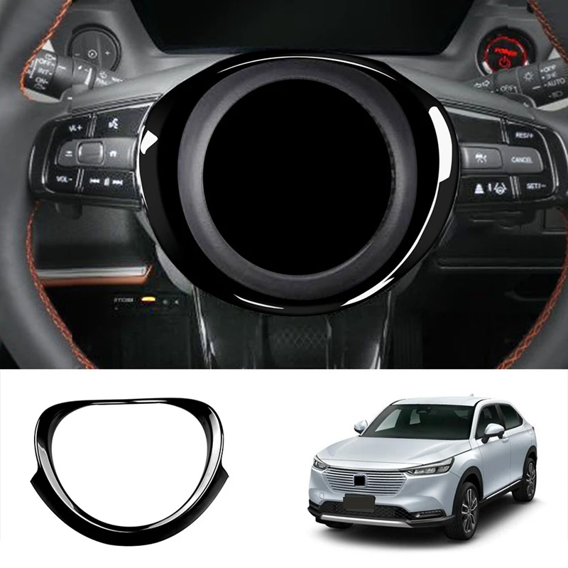 Newfor Honda Vezel HR-V HRV 2021 2022 Interior Car Steering Wheel Ring Panel Cover Trim Decoration Frame Bright Black