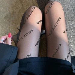 Sexy Women's Pantyhose Transparent Letter Print Stocking Tights Letter Stockings Women's Stockings Print Fashion Tight CTW032