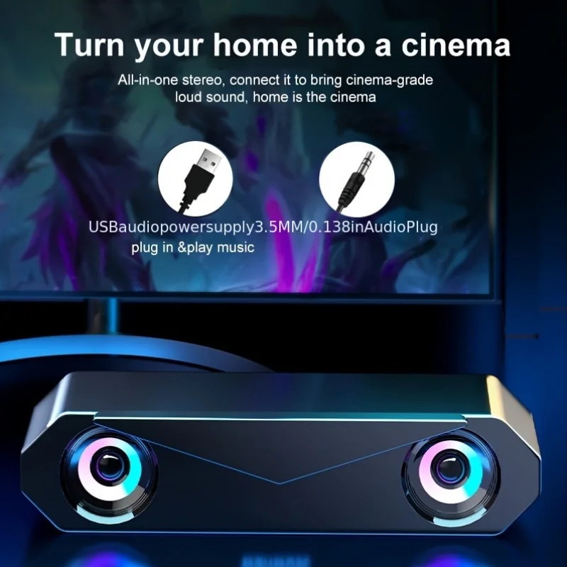 مكبر صوت سلكي للكمبيوتر، مؤثرات صوتية هاي فاي، قوة صدمة مزدوجة، مكبر صوت ستيريو محيطي لأجهزة الكمبيوتر المحمول ومكبرات صوت USB