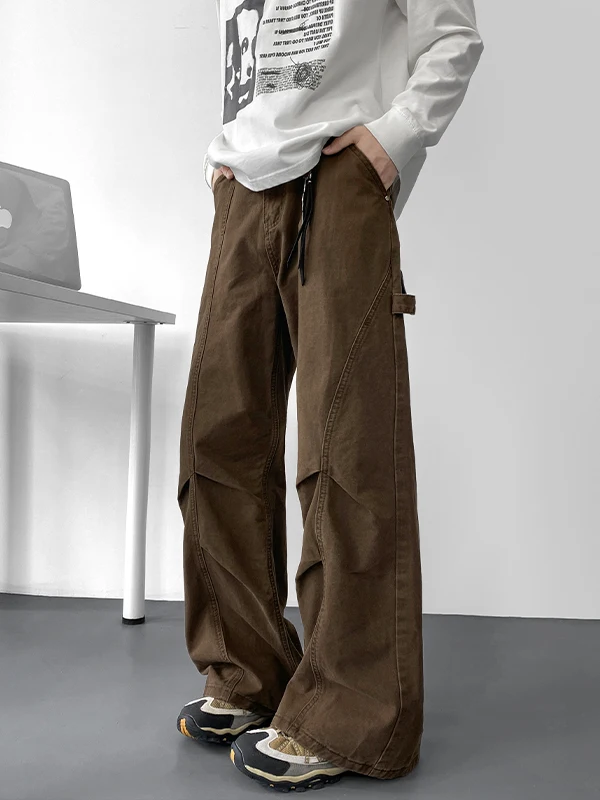 

Мужские рабочие брюки American Sle, весенние, свободного кроя, прямые, с заниженной линией талии, карго, повседневные, длинные