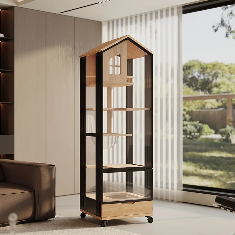 

Solid wood cat villa household does not occupy an area of litter box with toilet integrated cage villa