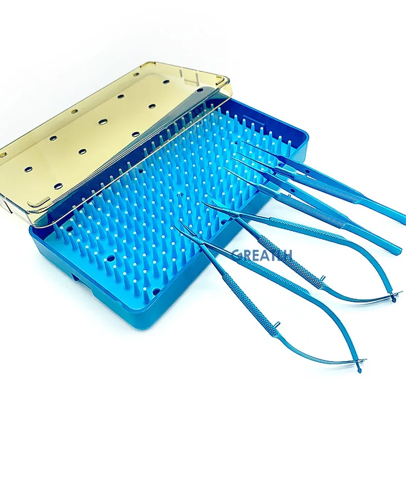 

4pcs titanium Ophthalmic instrument set forcep needle holder scissor OR Silicone Sterilization tray