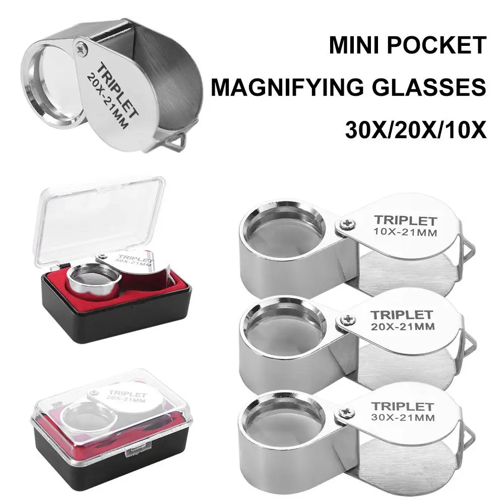Mini 10-30X Pocket Loupe Folding Metal Jewelry Magnifying Glass Antique Jade Coin Identification Multifunctional
