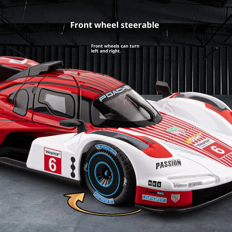 1:22 Porsche 963 aleación de simulación de carreras coche deportivo sonido y luz modelo coche extraíble para niños regalo para hombres