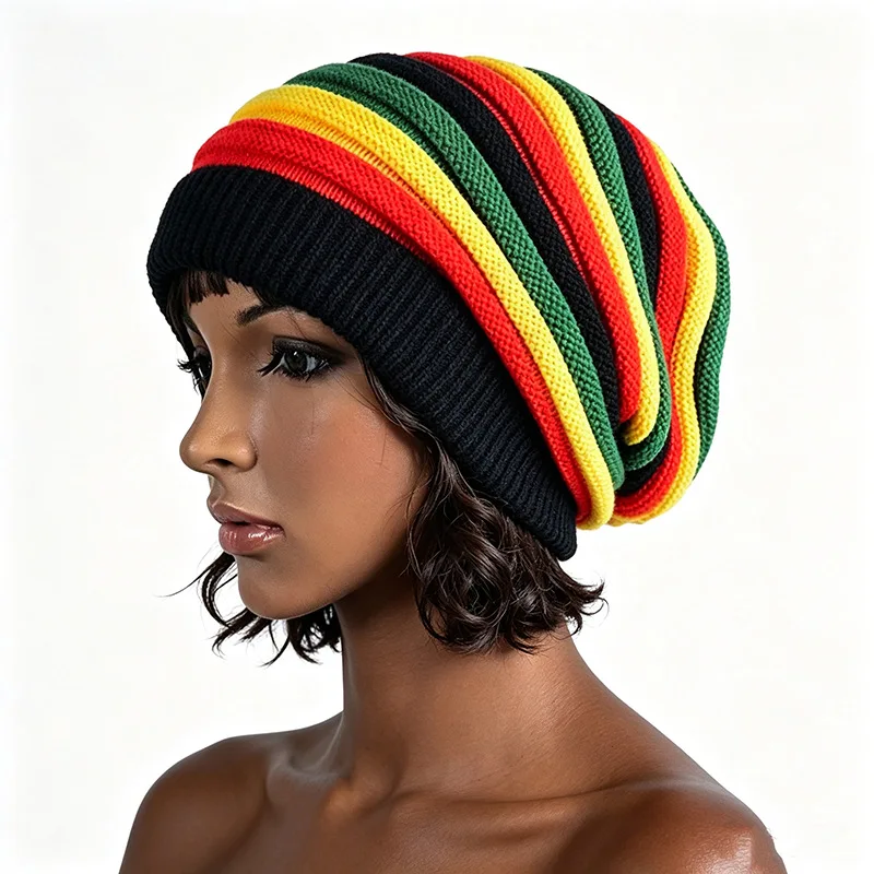 Männer Frauen Bunte Regenbogen Streifen Gedruckt Beanie Cap Winter Warme Gestrickte Hut Jamaican Bob Rasta Karibik Reggae Baggy Baskenmütze
