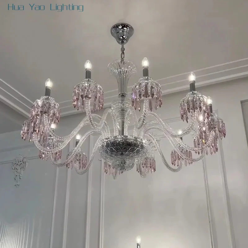 French living room crystal chandelier European villa dining room light luxury high sense pink wedding room bedroom