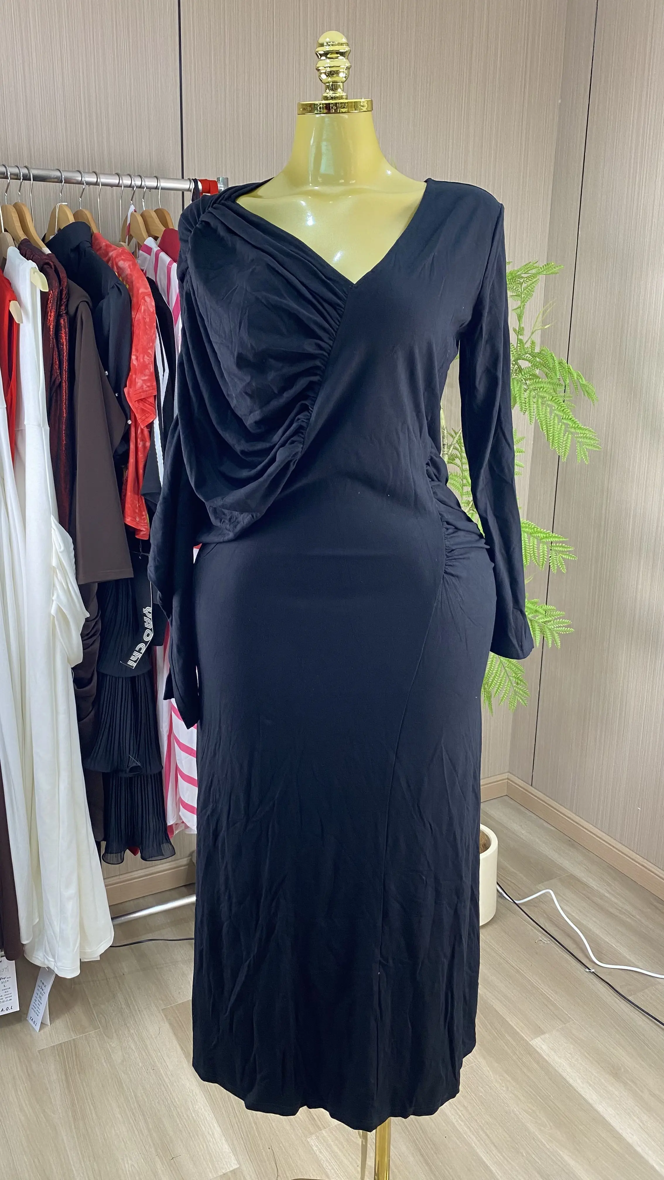 2026 New Women's Fashionable Asymmetrical Slimming Long Dress with V-neck Design-GZXX903