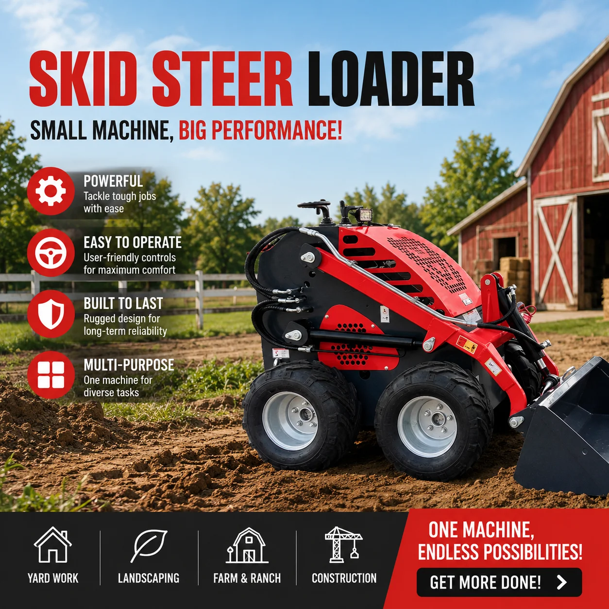 Custom Wheel Skid Steer Loader CE Euro 5 Compact Loader for Landscaping Farm Material Handling