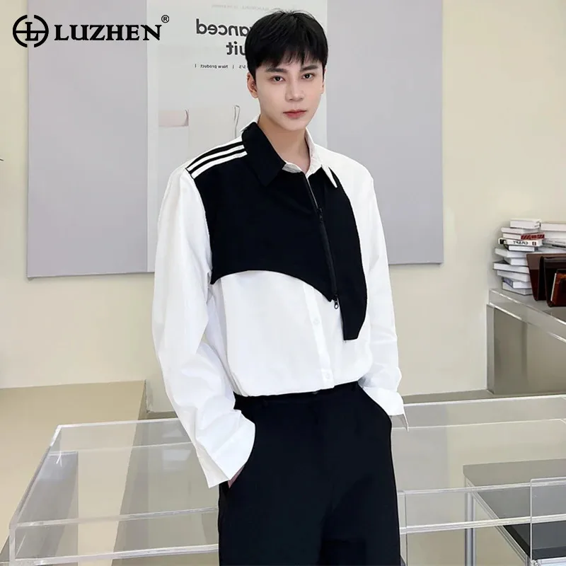 

LUZHEN Color Contrast Splicing Design Long Sleeve Shirt Men's Trendy Elegant Street Original Fashion Tops 2024 Spring New LZ2871