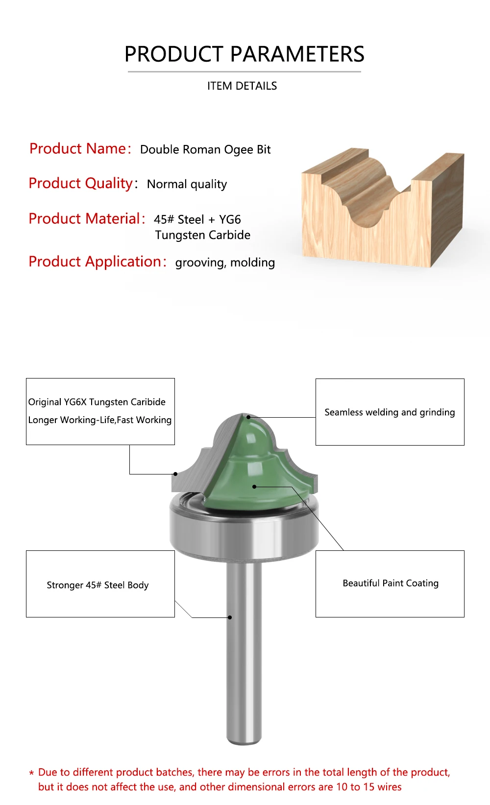 Imagem -06 - Lavie-double Roman Ogee Edging Router Bit Rolamento Fresa para Madeira Faca de Linha Madeira Hobbing 635 Milímetros Shank Pcs Set