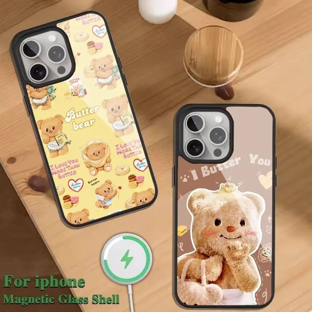 

Cut Butterbear Phone Case For Magnetic Wireless Charge Cover For iphone 16 15 14 13 12 11 Pro Max Plus Coque