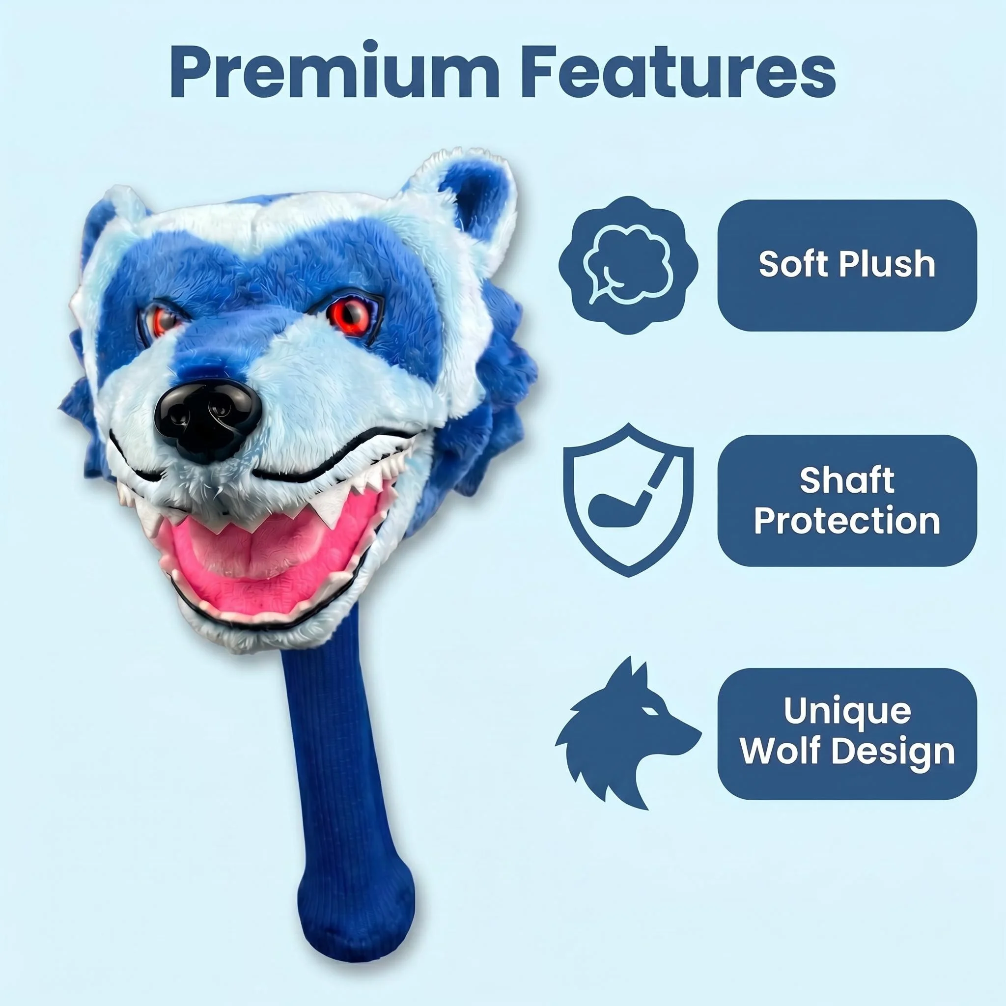 Wolf Golf Headcover for Driver Club Soft Plush Funny Animal Golf Head Cover with Long Socket Sleeve Protecting Golf Clubs