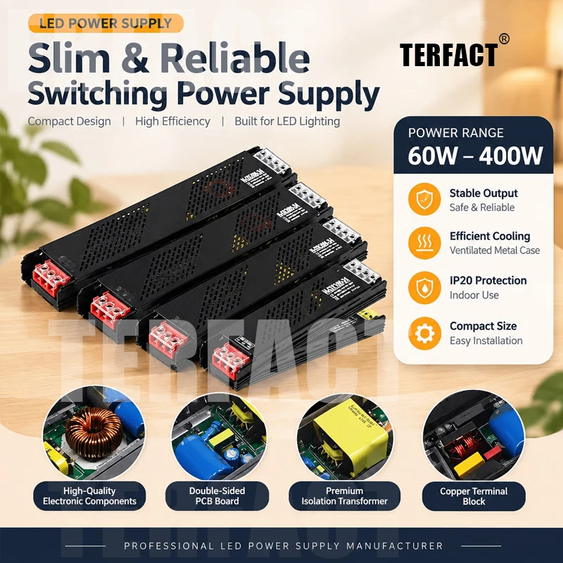 Ultra Thin LED Power Supply Light Transformers DC 12V/24V 60W 100W 150W 200W 300W 400W LED Driver A/D Converter for LED Strip