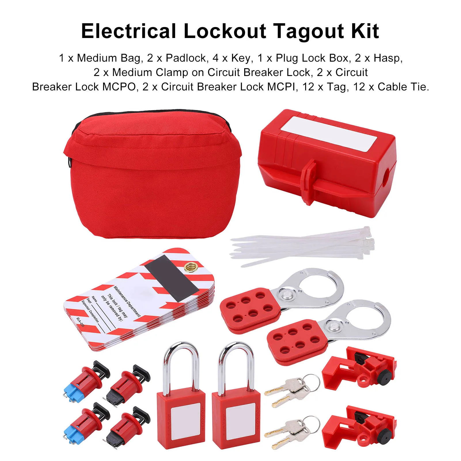 

Electrical Circuit Breaker Lockout Tagout Kit Safty Padlock Loto Tags Hasps Set for Industrial Chemical