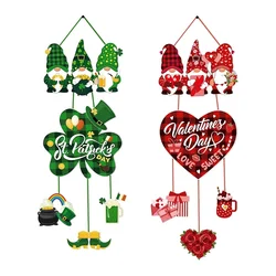 2 Pcs Valentine's Day St Patricks Day Decorations Valentines Day Door Sign Gnome Heart Shamrock Shaped Felt Hanging Signs for