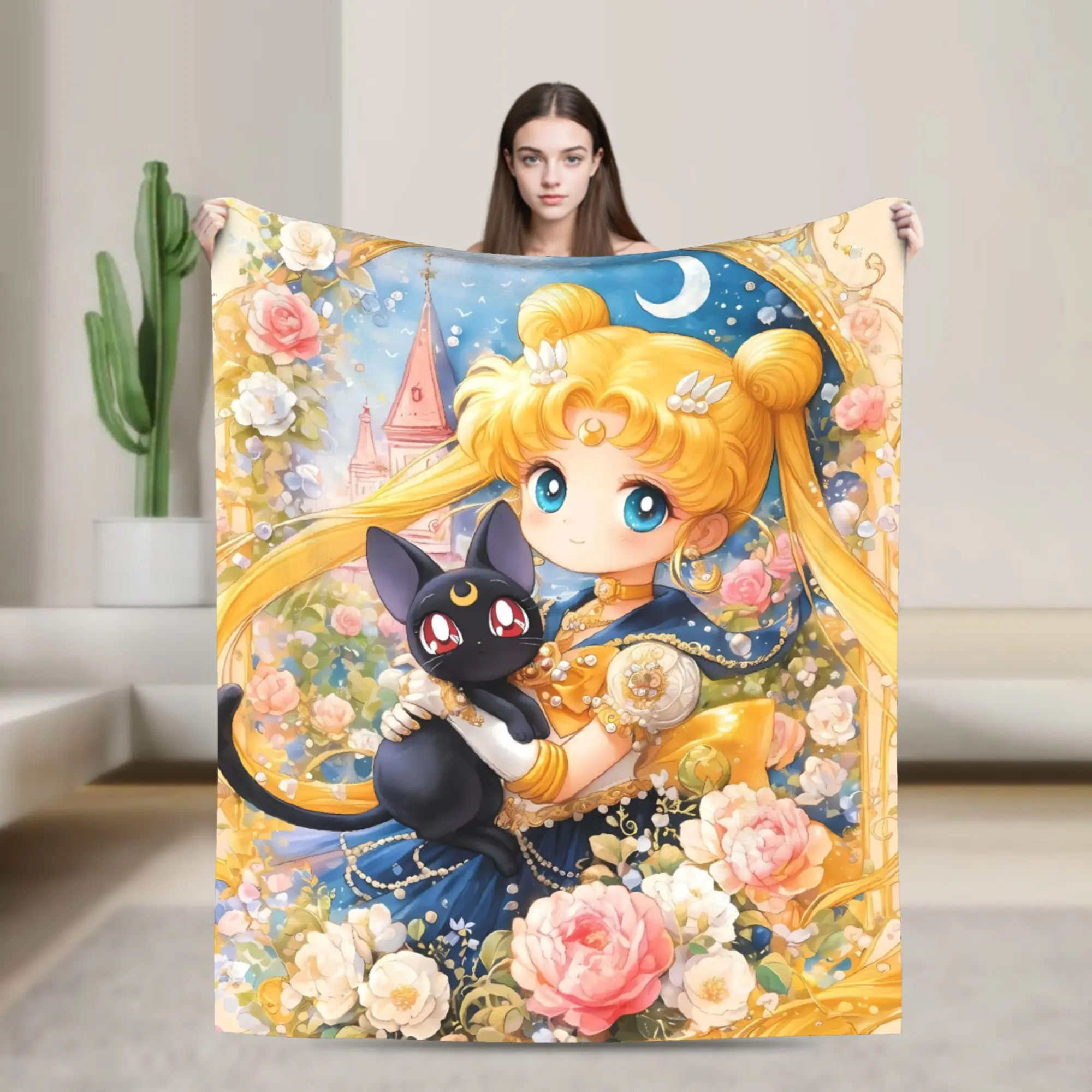 Sailor Moon Warm Blanket  Child Plush Throw Blanket Funny Couch Bed Flannel Bedspread Sofa Bed Cover