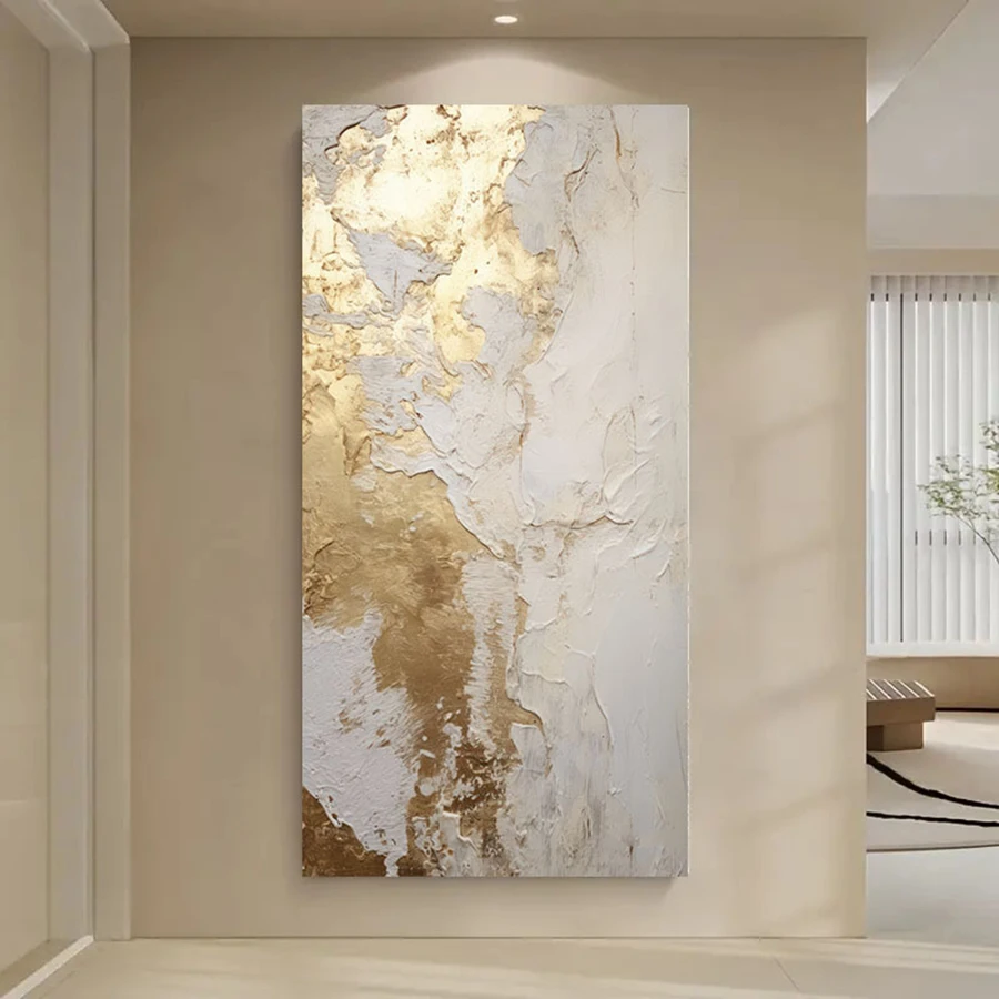 

Frameless Modern Wall Art - White & Golden Marble Texture Canvas Poster for Living Room, Bedroom, or Office Decor, Contemporary