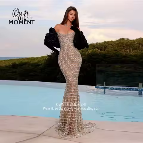 OTM Customized Sweetheart Evening Dress Crystal Elegant Beaded Party Gown Romantic Floor Length Party Dress Evening فساتي