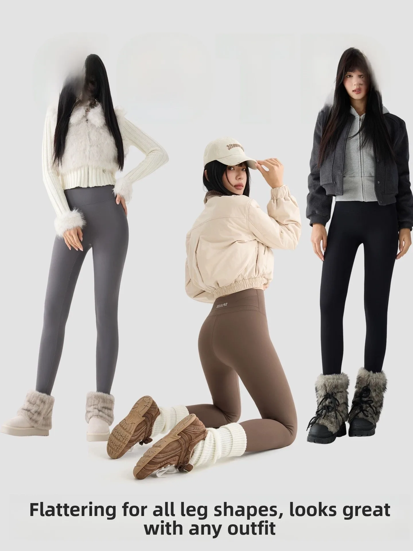 Calça feminina de yoga com forro de pele de arca, cintura alta, emagrecimento, quente, controle de barriga, levantamento de bunda, leggings longas fitn