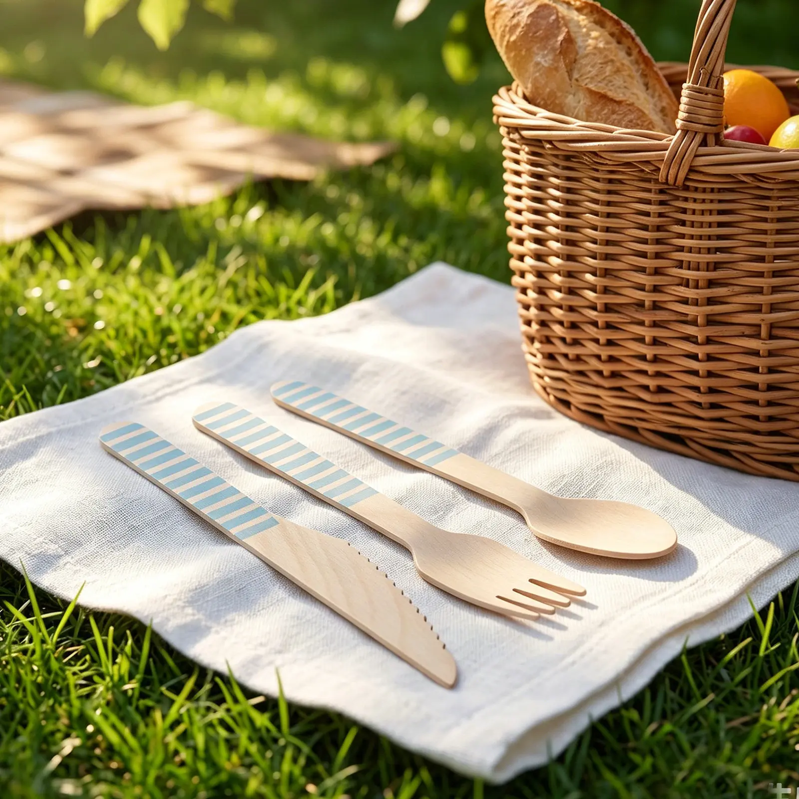 1Set Wooden Cutter Spoons Set Biodegradable Natural Disposable Spoons for Birthday Party Wedding Picnic Disposable Cutter