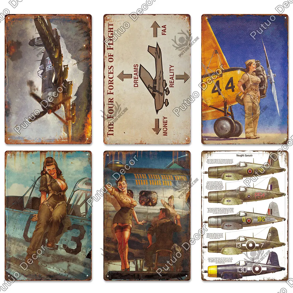 Putuo Decor The Plane Vintage Tin Sign Metal Sign Decorative Plaque Wall Decor Man Cave Room Home Club Plate