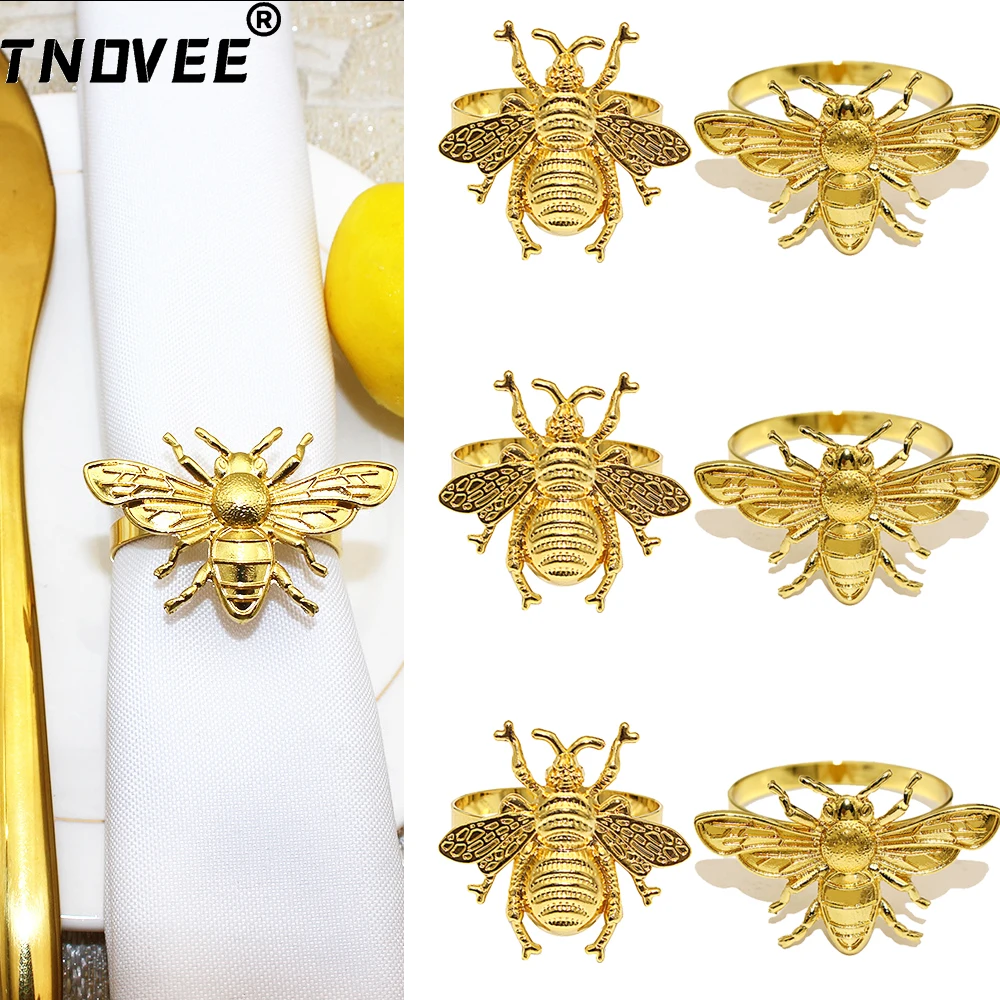 12Pcs Gold Bee Napkin Rings Cute Metal Insect Napkin Holders for Baby Shower Thanksgiving Family Gatherings Wedding Table Decor