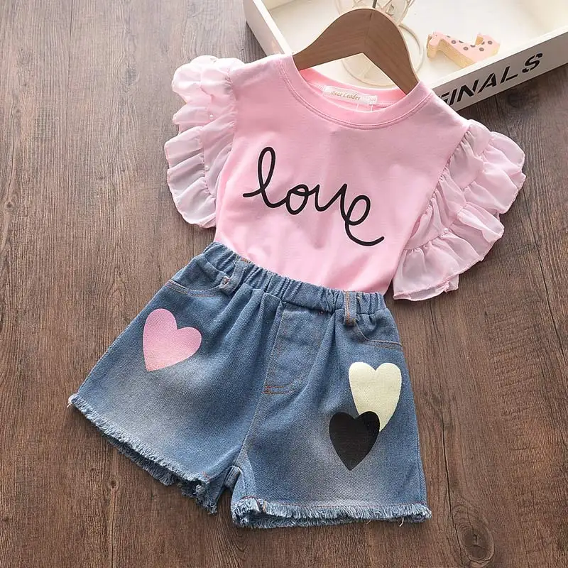 Girls Clothes Set New New Summer Fashion Sleeveless T-shirt+Shorts 2Pcs for Girl Children Kids Clothing Set Suit for 3-7 Years