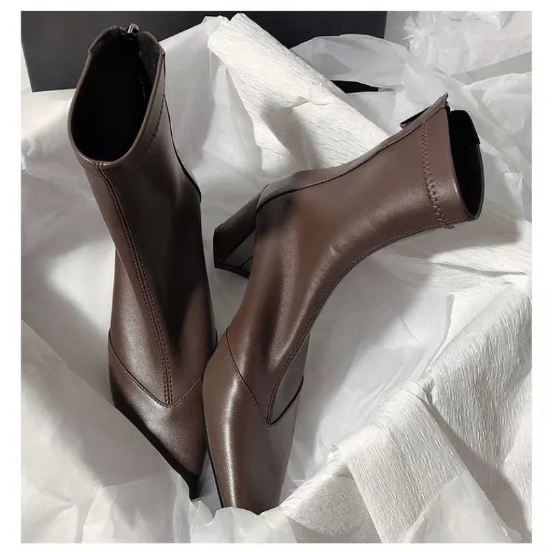 

Autumn Women Ankle Boots Shoes Fashion Pointed Toe Ladies Short Boot Square Low Heel Casual Winter Boots Women's Footwear